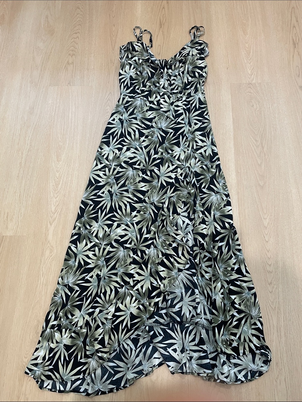Volcom Black Maxi Dress with Olive Palm Print